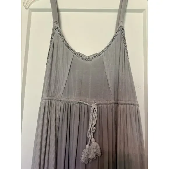 POL Sz Small Stone Maxi‎ Tank Dress Washed Frayed Trim Rayon Knit Flowy Bohemian - Picture 5 of 13